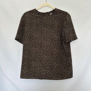 Vintage Le Suit Black and Brown Patterned Short Sleeve Blouse‎
